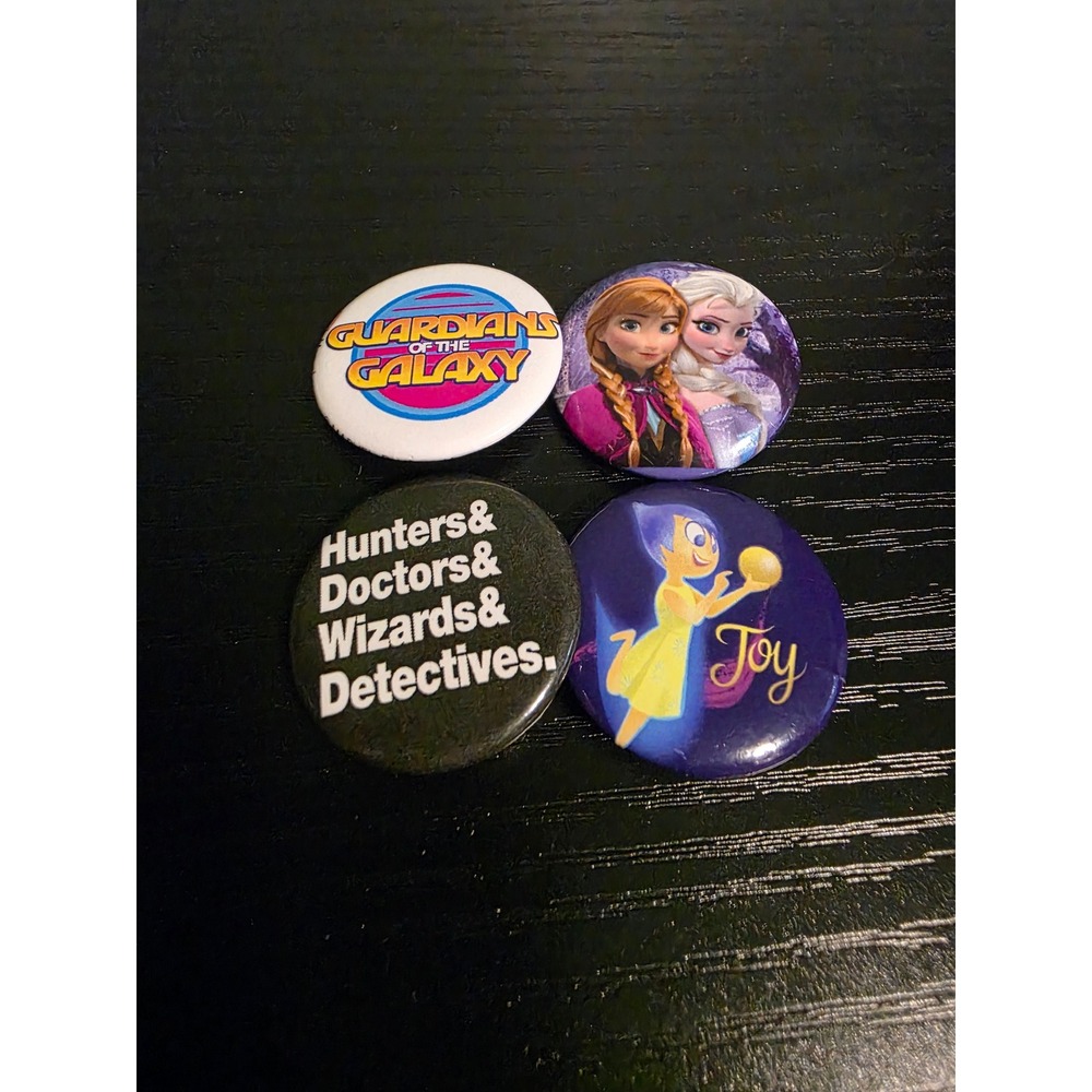 Lot of 4 Pop Culture Pinback Buttons Guardians of the Galaxy Frozen Inside Out